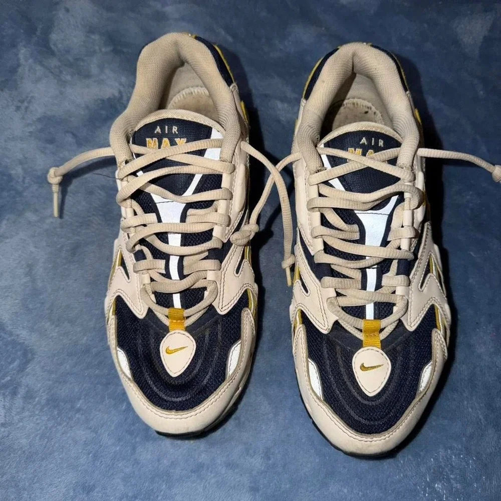 Nike Air Max 98s navy + yellow trainers. Size US 8